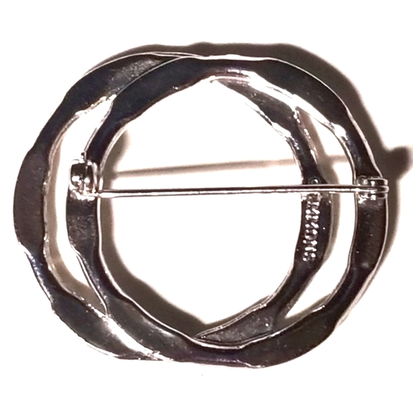 Vintage Signed Emmons Silver Brooch, Double Open Circles, Hammered Details - Picture 2 of 6